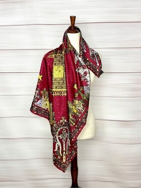 Renaissance Ethiopia Hand Rolled Silk Scarf Wine Gold Ethiopian Cross Print